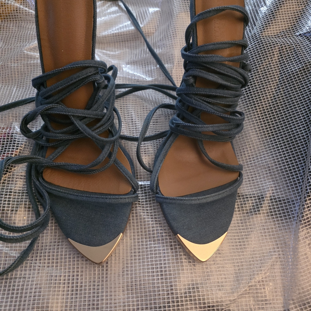 Elegant Lace-Up Heels with Gold Tips